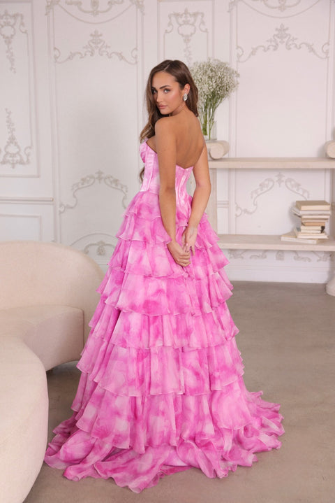 Ava Presley 26442 elegant long gown with tiered ruffle skirt