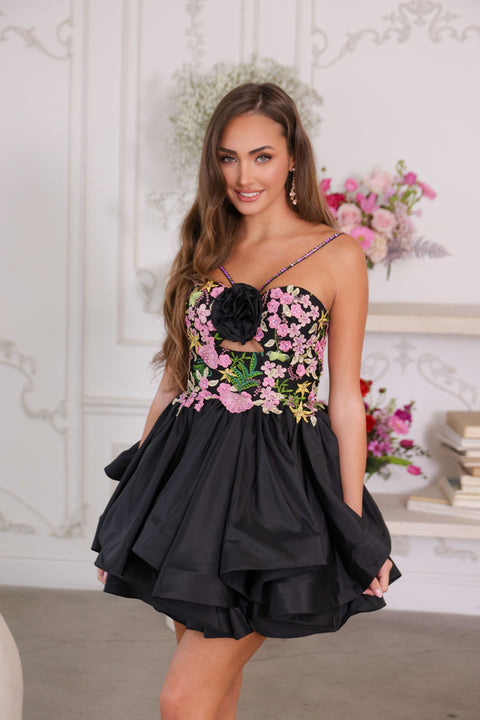 Ava Presley 26348 elegant short dress with romantic floral accents