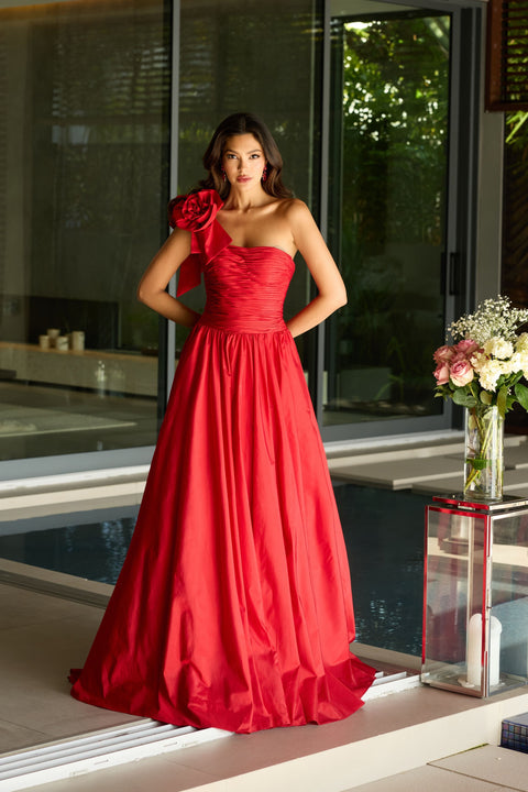 Ava Presley 26524 one shoulder ballgown with ruched bodice