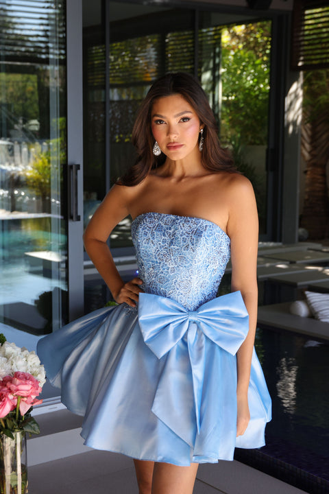 Ava Presley 26382 satin mini dress with voluminous skirt