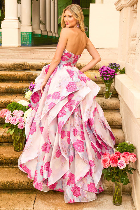 Ava Presley 42293 - Strapless Floral Ballgown with Gathered Skirt