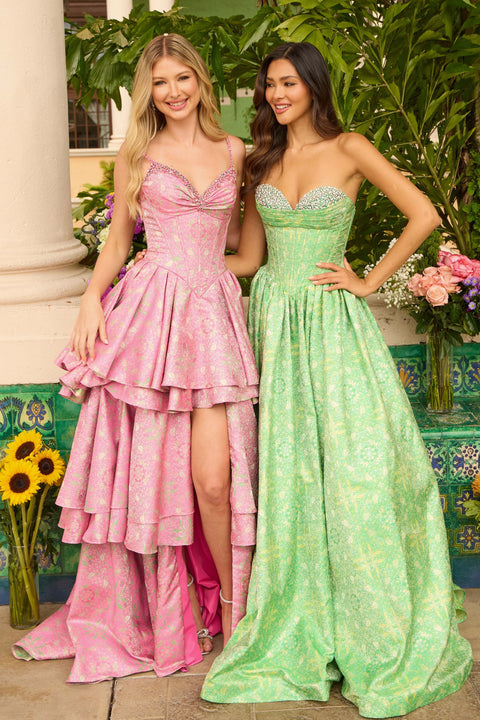 Ava Presley 42318 - Bask waist Brocade Ballgown