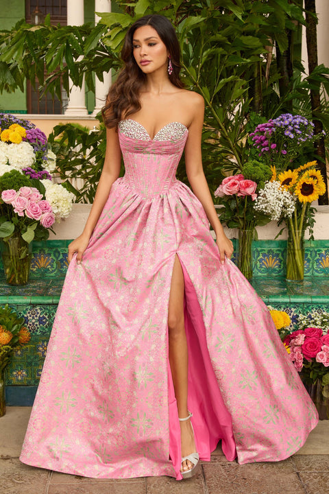 Ava Presley 42318 - Bask waist Brocade Ballgown