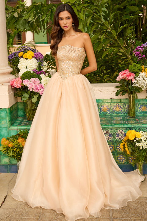 Ava Presley 47255 - Couture Beaded Organza Ballgown