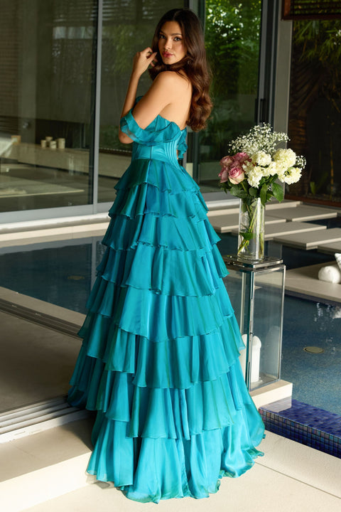 Ava Presley 42213 off shoulder formal gown with clean silhouette