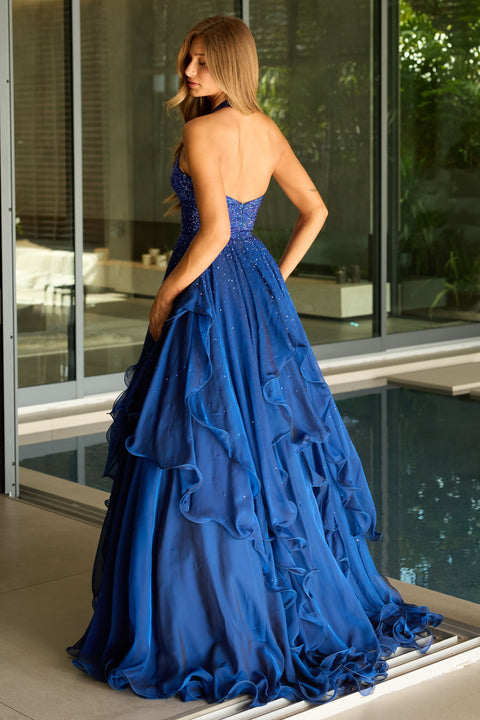 Ava Presley 42238 - Chiffon Halter Beaded Bodice Tiered Layered Skirt