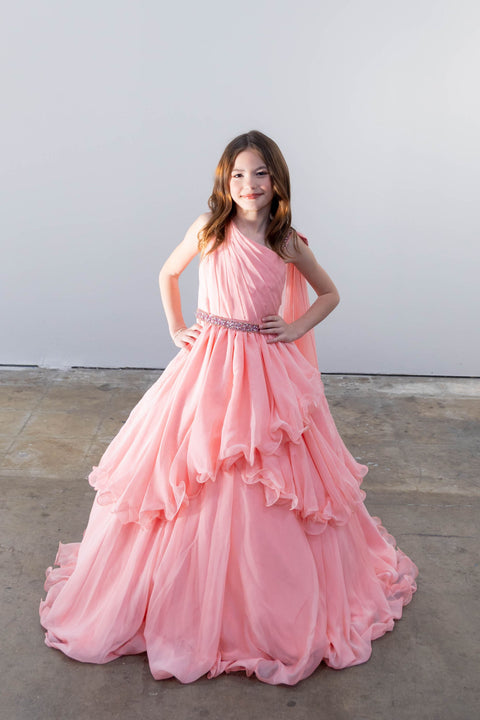 Ava Presley 26826 cape shoulder draped gown