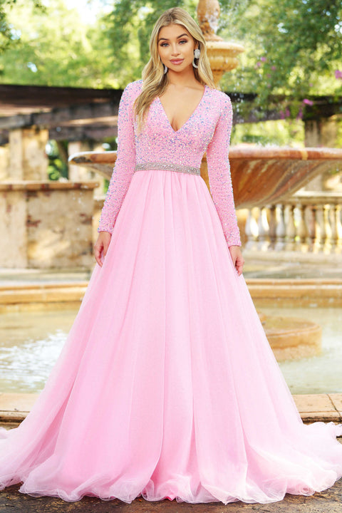 Ava Presley 38332 long sleeve pageant gown
