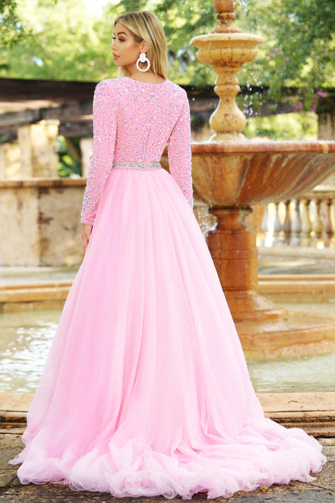 Ava Presley 38332 deep V neckline prom dress