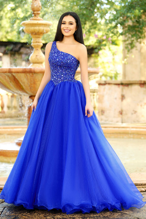 Ava Presley 37385 - One Shoulder Beaded Ball Gown