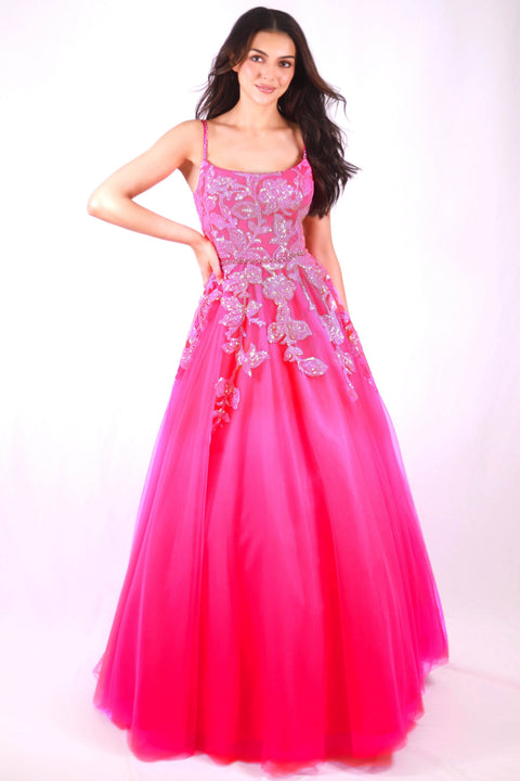 Ava Presley 27765 - Floral Applique Lace Up Ball Gown