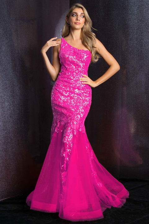 Ava Presley 37333 - One Shoulder Sequin Mermaid Gown