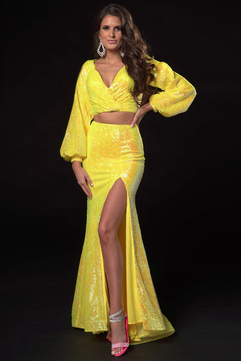 Ava Presley 37334 - Sequin Two Piece Lace Up Gown