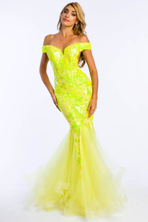 Ava Presley 37337 - Off Shoulder Sequin Mermaid Gown