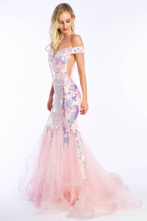 Ava Presley 37337 - Off Shoulder Sequin Mermaid Gown