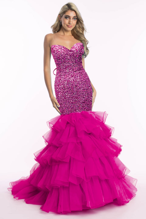 Ava Presley 37358 - Crystal Mermaid Tiered Ruffle Gown