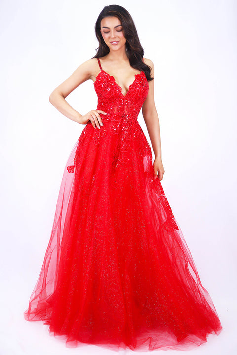 Ava Presley 37369 - Floral Lace Glitter Ball Gown