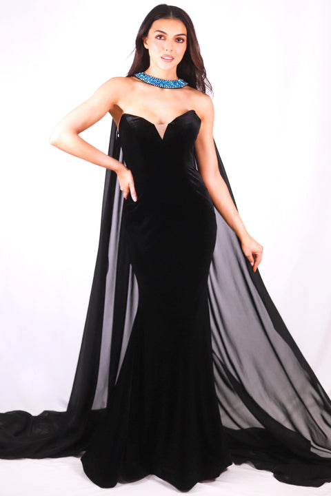 Ava Presley 27713 - Velvet Cape Evening Gown