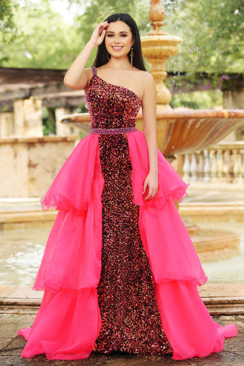 Ava Presley 27715 - One Shoulder Tiered Overskirt Gown