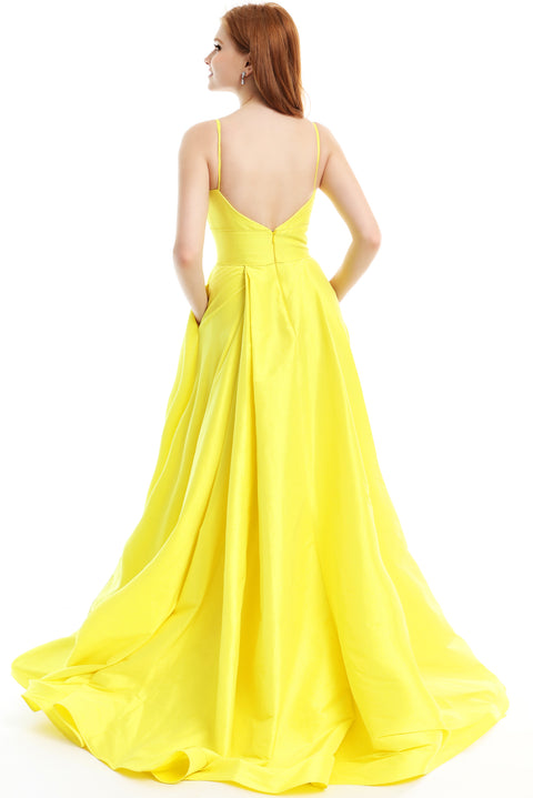 Ava Presley 35738 - Satin A Line Slit Gown