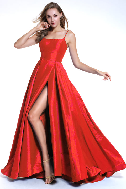 Ava Presley 35738 - Satin A Line Slit Gown
