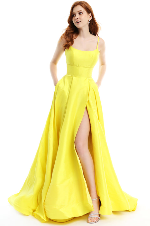 Ava Presley 35738 - Satin A Line Slit Gown