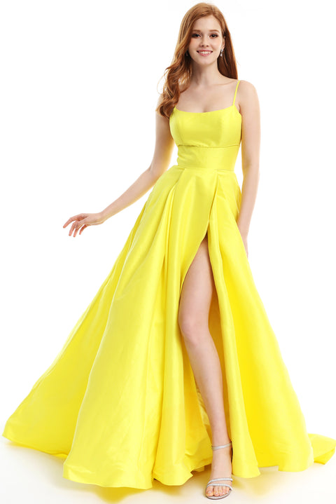 Ava Presley 35738 - Satin A Line Slit Gown