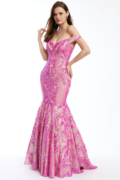 Ava Presley 35754 - Off Shoulder Lace Mermaid Gown