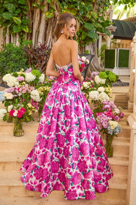 Ava Presley 42459 - Strapless Floral Print Prom Ball Gown KOMAL