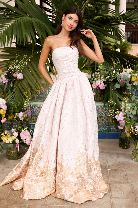 Ava Presley 42540 - Ruched Floral Border Ball Gown