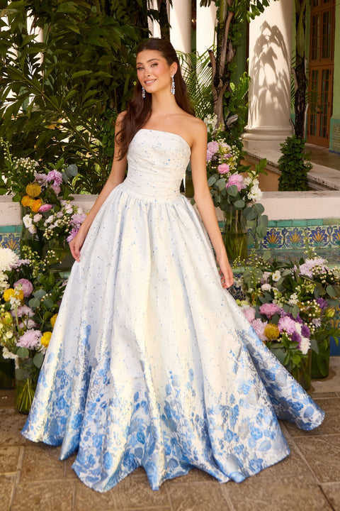 Ava Presley 42540 - Ruched Floral Border Ball Gown