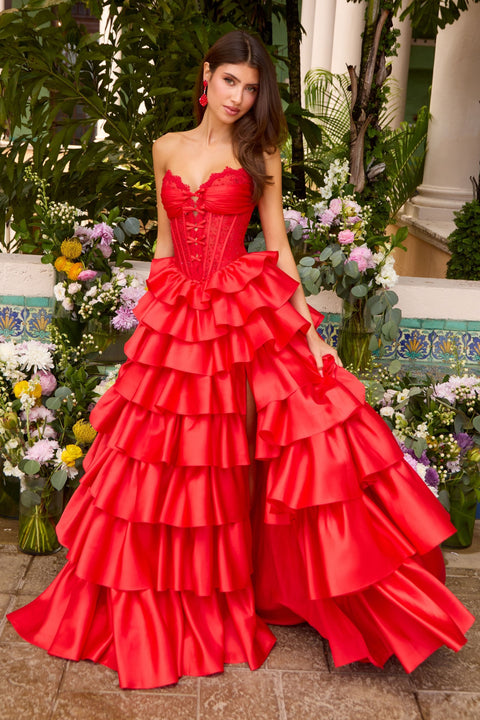 Ava Presley 47372 - Strapless Corset Ruffle Prom Gown