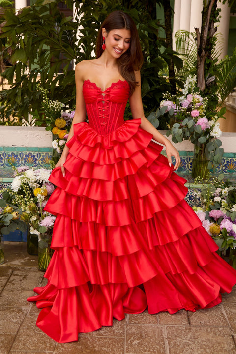 Ava Presley 47372 - Strapless Corset Ruffle Prom Gown