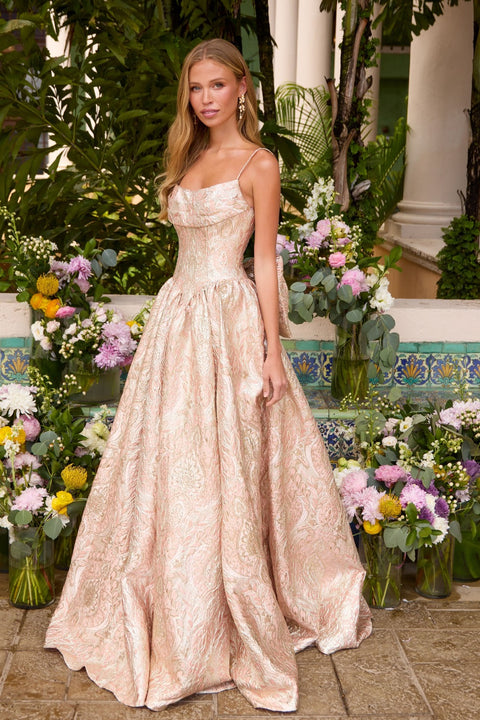 Ava Presley 42554 - Floral Ball Gown with Oversized Bow