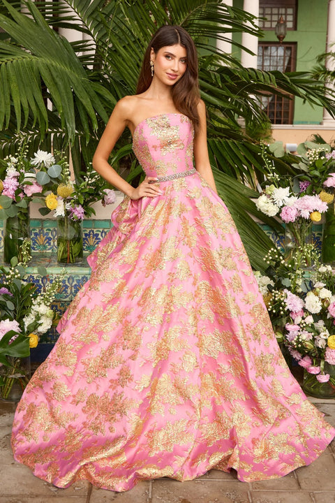 Ava Presley 42555 - Strapless Floral Ball Gown with Tiered Ruffles