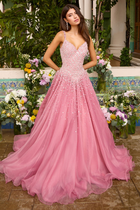 Ava Presley 42643 - Beaded V-Neck A-Line Prom Gown