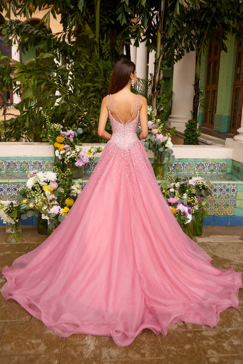 Ava Presley 42643 - Beaded V-Neck A-Line Prom Gown