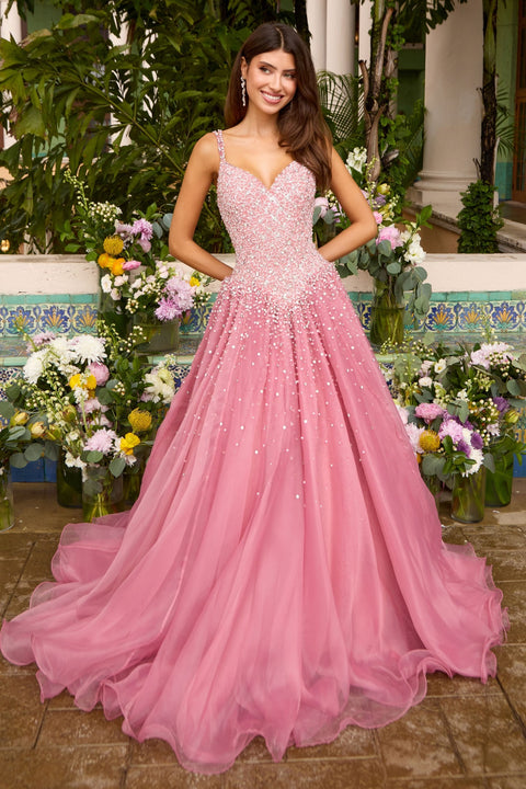 Ava Presley 42643 - Beaded V-Neck A-Line Prom Gown