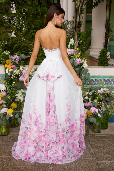 Ava Presley 43001 - Floral Print Strapless Flowing Evening Gown