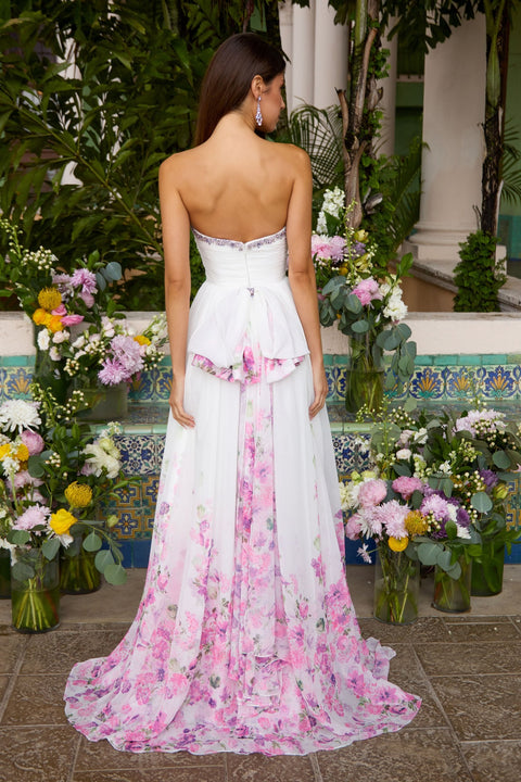 Ava Presley 43001 - Floral Print Strapless Flowing Evening Gown