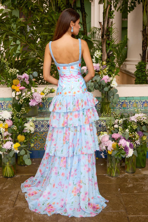 Ava Presley 43035 - Square Neckline Layered Floral Prom Gown
