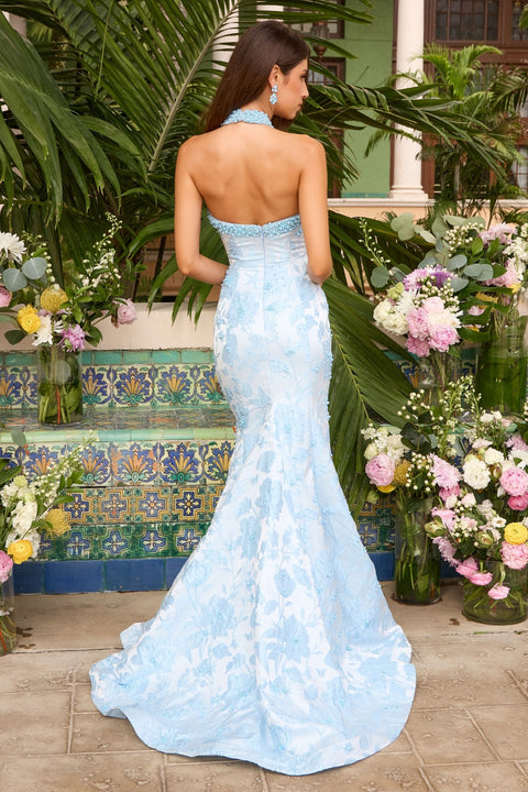 Ava Presley 43085 - Beaded Halter Mermaid Gown Bow Detail