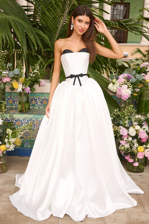 Ava Presley 47365 - Corset Bodice Ball Gown with Ribbon Belt
