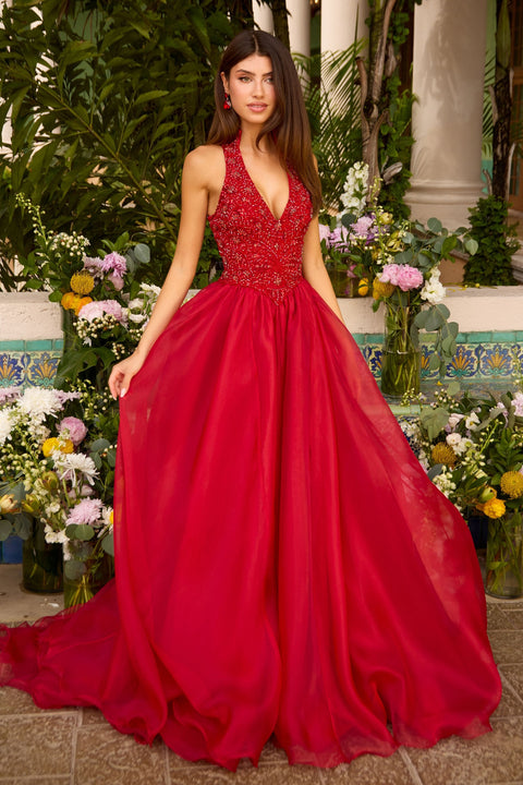 Ava Presley 47425 - Embellished Halter Neck Flowing Ball Gown