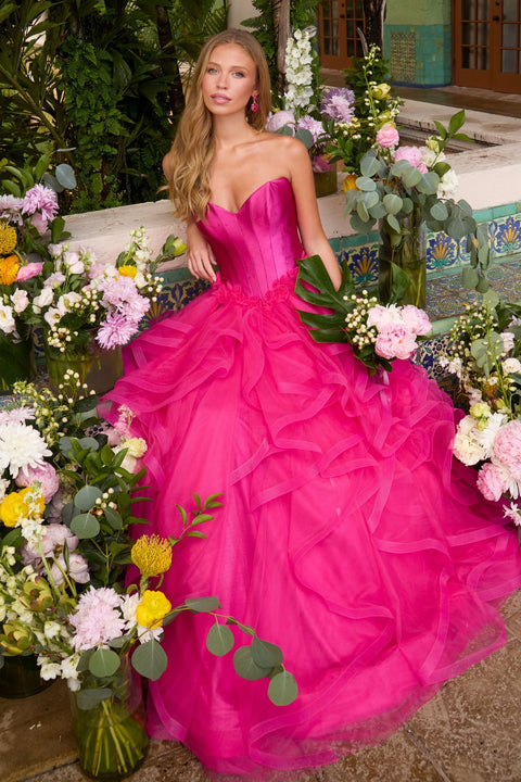 Ava Presley 47462 - Floral Applique Ball Gown with Ruffles