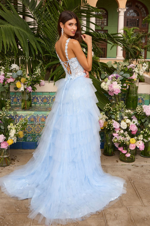 Ava Presley 47463 - Layered Tulle Ball Gown with Slit