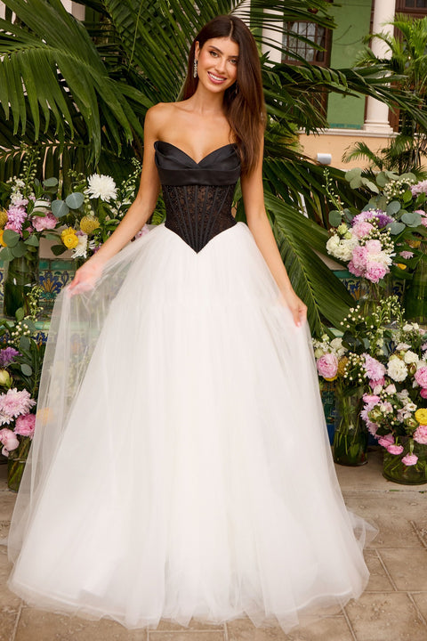 Ava Presley 47484 - Structured Corset Bodice Full Tulle Gown