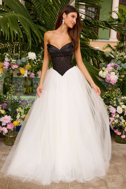 Ava Presley 47484 - Structured Corset Bodice Full Tulle Gown