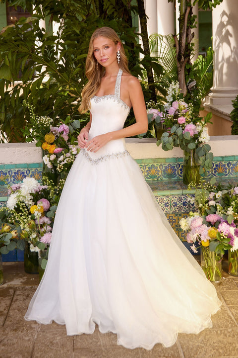 Ava Presley 42583 - Beaded Halter Neck Drop Waist Ball Gown