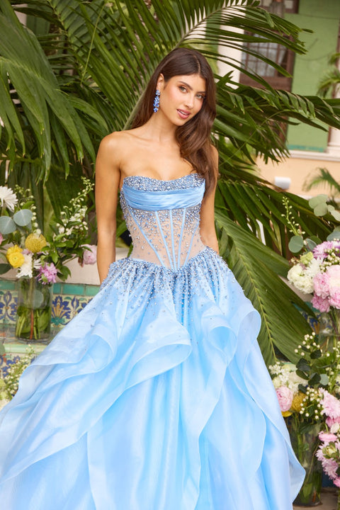 Ava Presley 42482 - Strapless Beaded Corset Ruffled Ball Gown